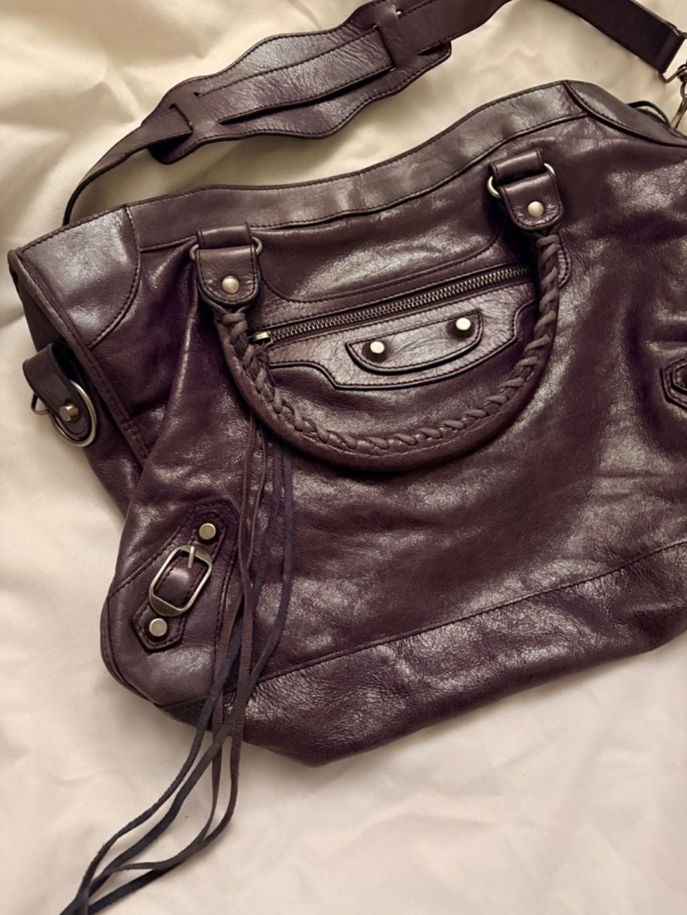 Yummy Purple Italian Distressed Leather Vintage Tote Bag!! - Picture 14 of 15